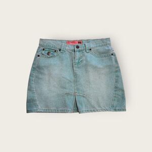 Vintage Y2k early 2000s Mossimo green denim mini skirt with slit in front
